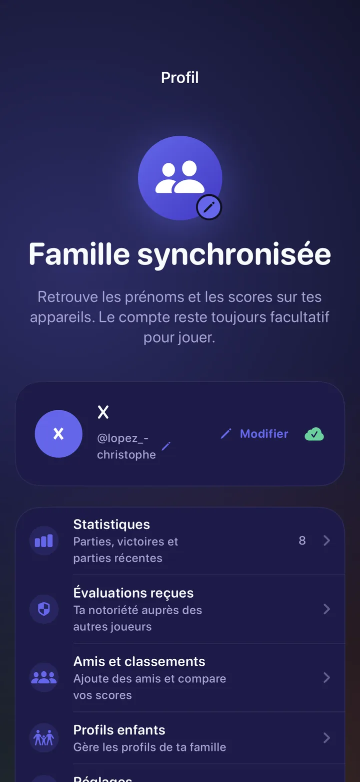 Profil Kibluff avec statistiques, amis et profils enfants
